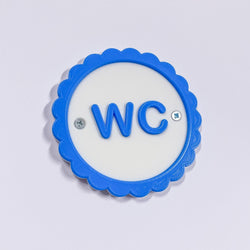 Round Petal Detail Blue and White WC Bathroom Door Sign with Fixings Service Item Thunderfix 903390